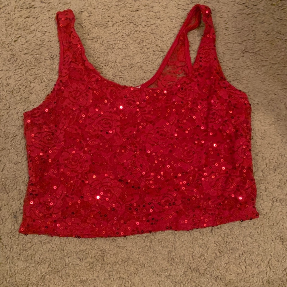 Cropped Holiday Red Sparkling Top
